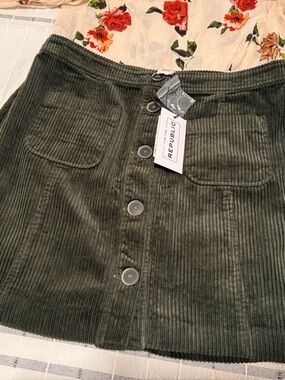For The Republic Olive Green Corduroy Button-Front Skirt